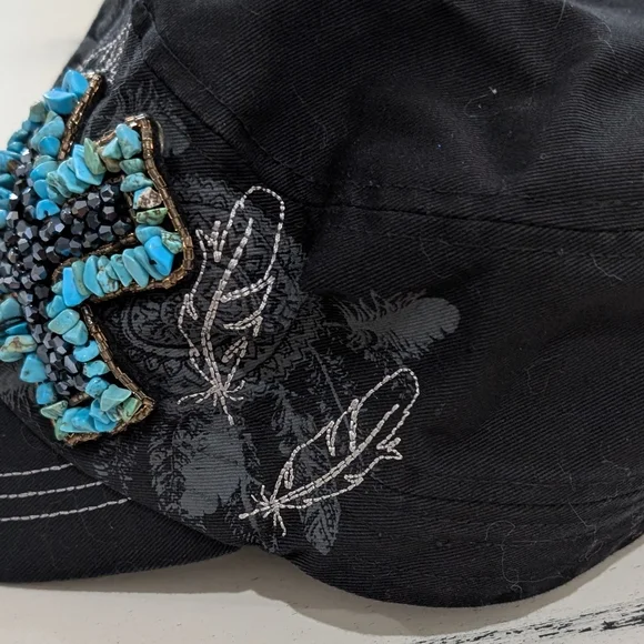 KBETHOS Black Hat with Turquoise Cross Embellishment - Picture 2 of 5